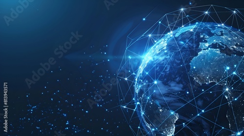 Digital Earth Network, Global Connectivity Concept, Technological Abstract Background. Futuristic Interface with a Blue Planet. Ideal for Tech Concepts. AI