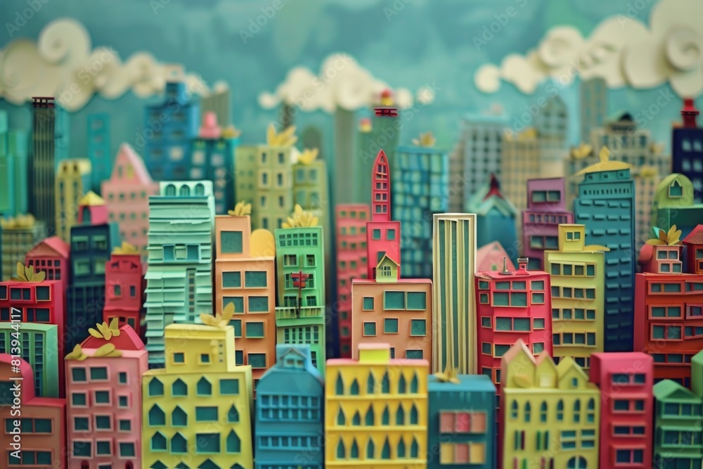 Obraz premium A colorful city with numerous buildings, perfect for urban-themed designs