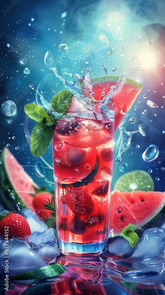 Refreshing watermelon drink with splash of water Refreshing watermelon drink with splash of water