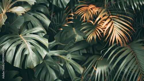 Lush greenery with varied tropical leaves, embodying the vibrant flora of an Ecuadorian landscape. photo