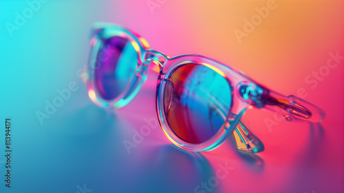 Stylish sunglasses on vibrant background