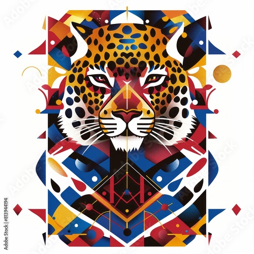 Vibrant Geometric Leopard Portrait
