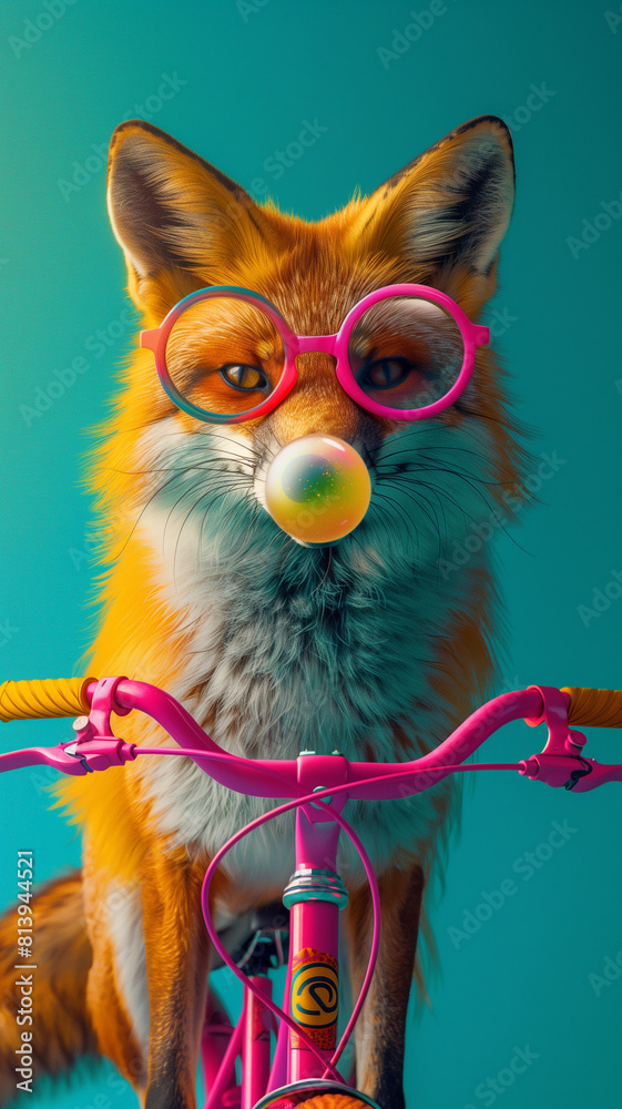 Obraz premium Fox wearing glasses riding bike