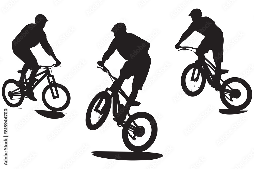 Obraz premium Cyclist Silhouette set. Black silhouette of a cyclist on a white background