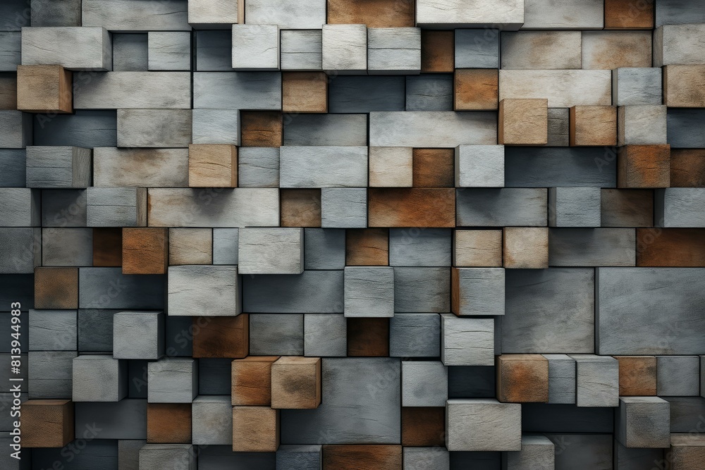 Geometric Square blocks room wall. Frontal empty stone indoor design. Generate Ai Geometric Square blocks room wall. Frontal empty stone indoor design. Generate Ai