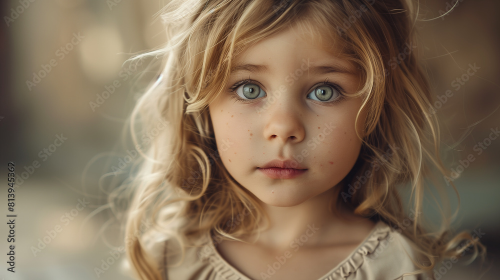 Young girl with blue eyes staring at camera