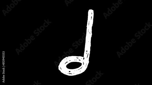 White wiggly hand drawn minim music note icon doodle animation    