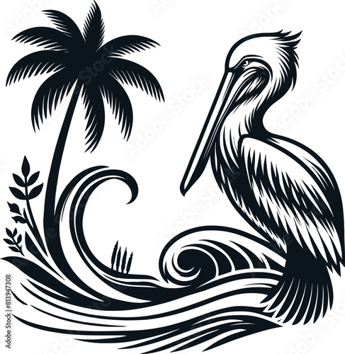 Pelican vector illustration, on a white background.