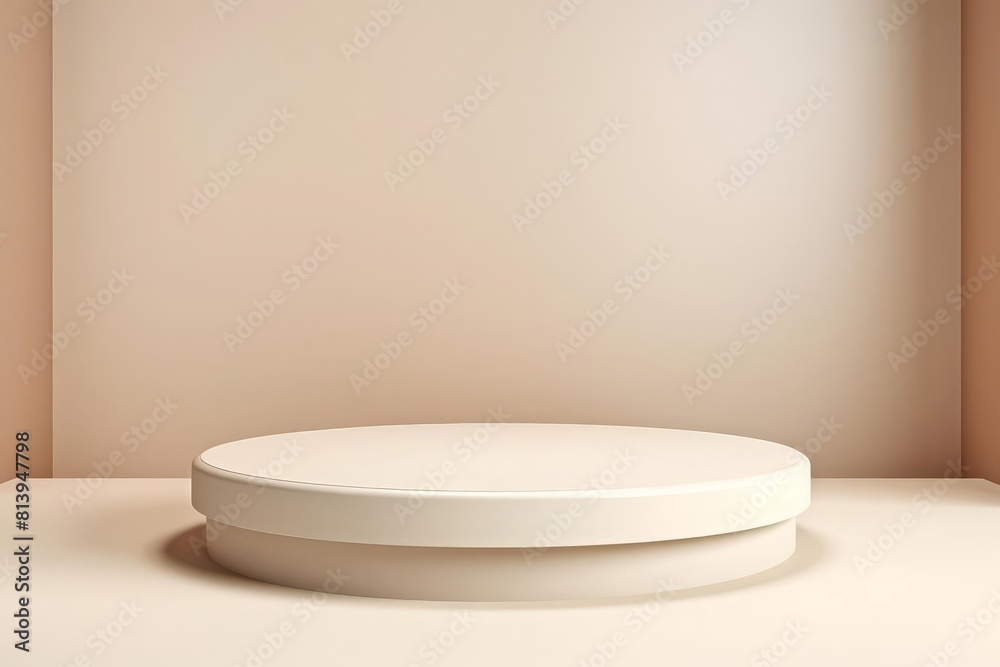 Ivory-themed podium with smooth, elegant surfaces, set against a minimalist, cream background, perfect for showcasing products with a timeless and refined character. Copy space Ivory-themed podium with smooth, elegant surfaces, set against a minimalist, cream background, perfect for showcasing products with a timeless and refined character. Copy space