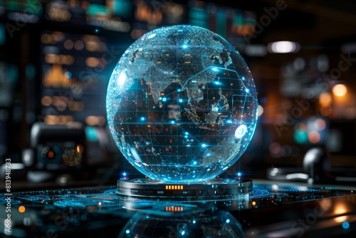 Illuminated Digital Globe on Futuristic Interface © Picza Booth