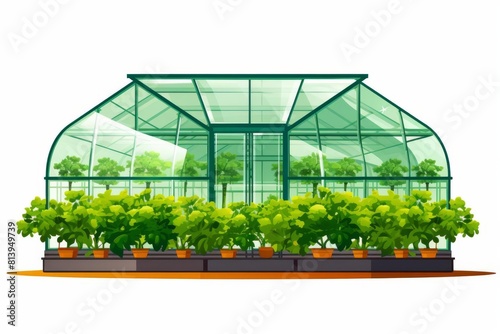 Greenhouse with plants growing inside. © GraphzTain