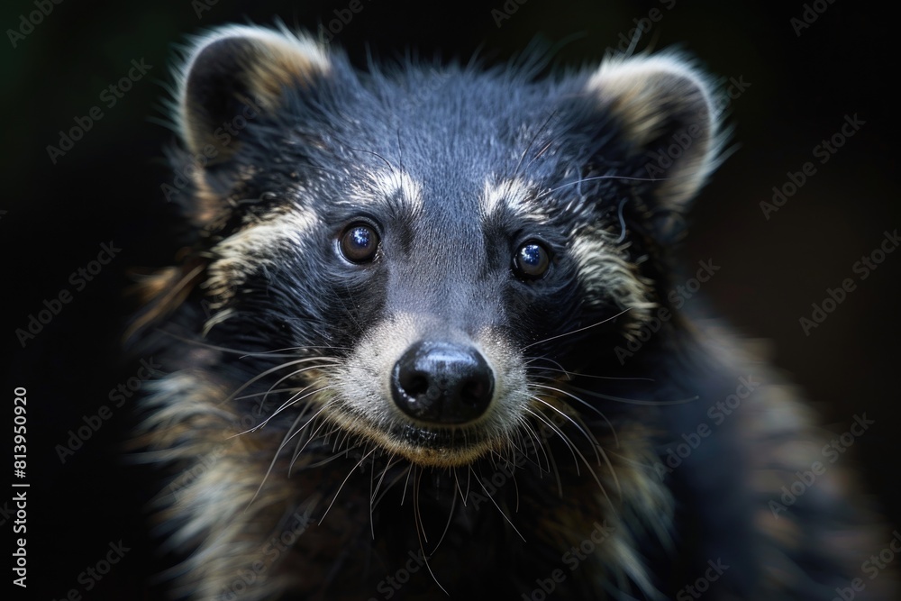 A close up of a raccoon looking at the camera. Suitable for wildlife and animal themes