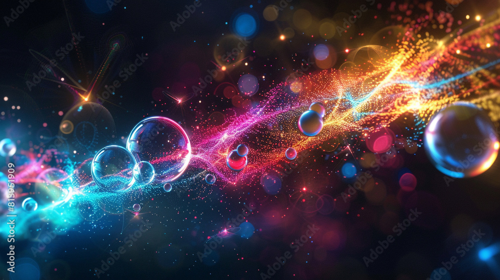 An abstract representation of a quantum computing process, with particles of light orbiting around cores of data. An abstract representation of a quantum computing process, with particles of light orbiting around cores of data.