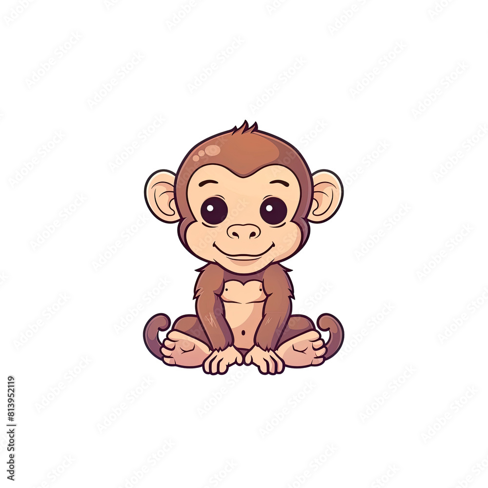 Obraz premium A Cute Baby Monkey Cartoon, Cartoon Illustration