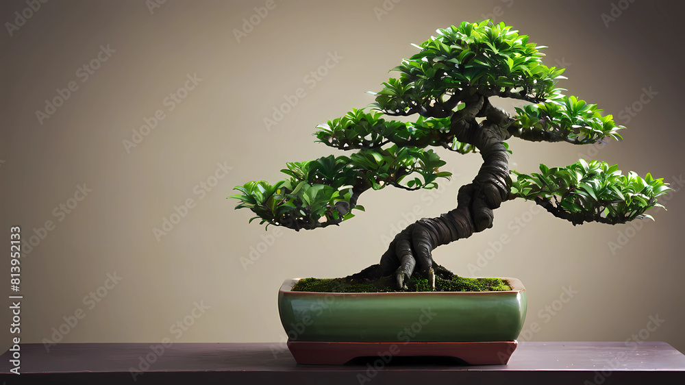 Green bonsai tree in a decorative pot Green bonsai tree in a decorative pot