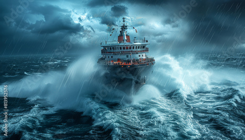 A large ship is in the middle of a stormy sea by AI generated image