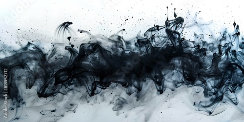 Abstract black ink watercolor splashes on white background artistic and textured. Concept Abstract Art  Black Ink  Watercolor Splashes  White Background  Textured Art