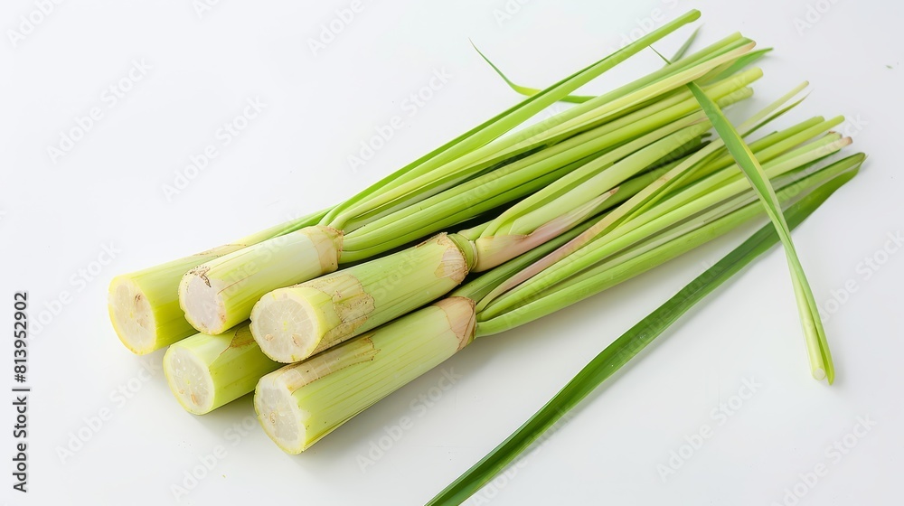 Fototapeta premium Fresh organic lemongrass, isolated on white background.