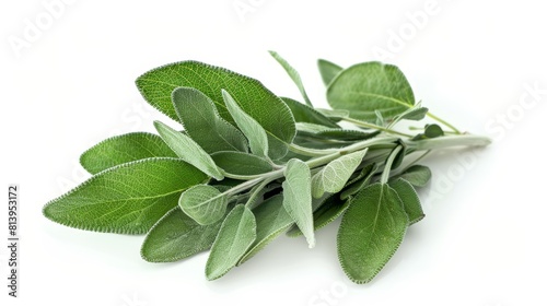 Fresh sage leaves isolated on white background.