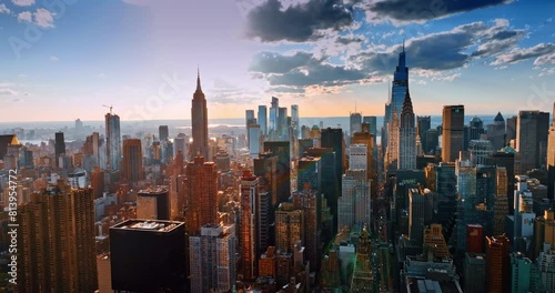 Amazing New York skyscrapers in the bright light of sun. Aerial perspective on Manhattan at daytime. photo