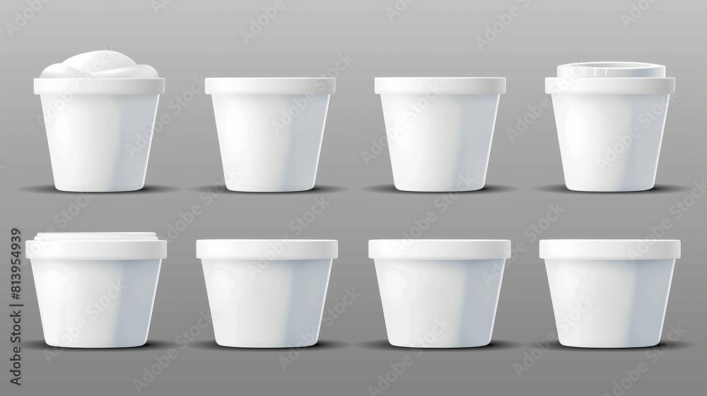 An illustration of a realistic set of white food containers isolated on ...