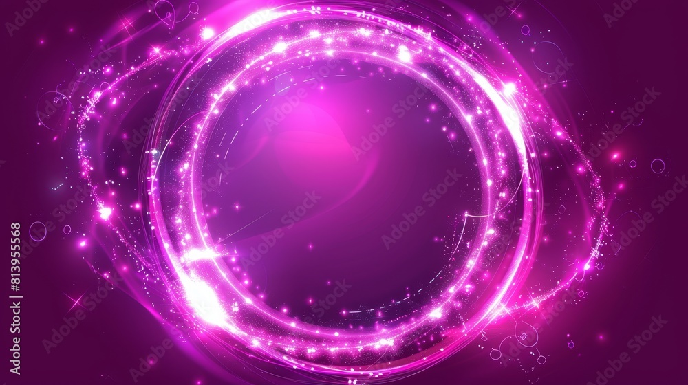 Space curve orbit modern illustration. Pink planet ring neon light effect. Circle line sparkle. Abstract galaxy element circular disk shape frame. Space curve orbit modern illustration. Pink planet ring neon light effect. Circle line sparkle. Abstract galaxy element circular disk shape frame.