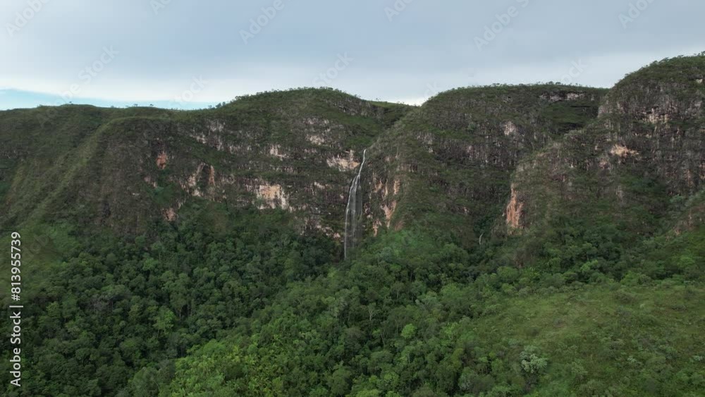 aerial view of waterfall, in Chapada dos Veadeiros, Goiás aerial view of waterfall, in Chapada dos Veadeiros, Goiás