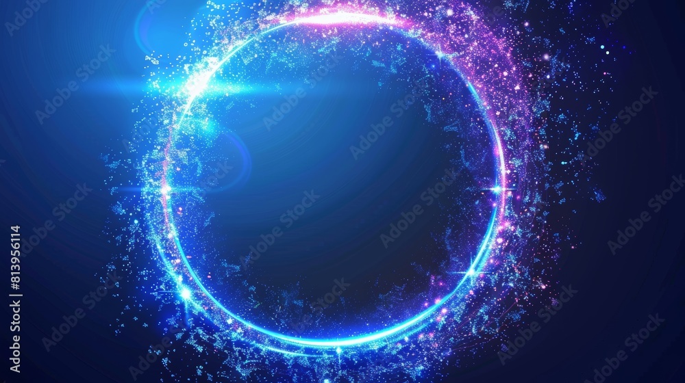 Planet ring neon light effect with circle line sparkle. Digital energy twirl with magic flare expansion. Abstract galaxy element circular disk shape frame. Planet ring neon light effect with circle line sparkle. Digital energy twirl with magic flare expansion. Abstract galaxy element circular disk shape frame.