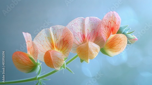   A detailed image of a bloom with dew drops on its petals and a slightly out-of-focus backdrop