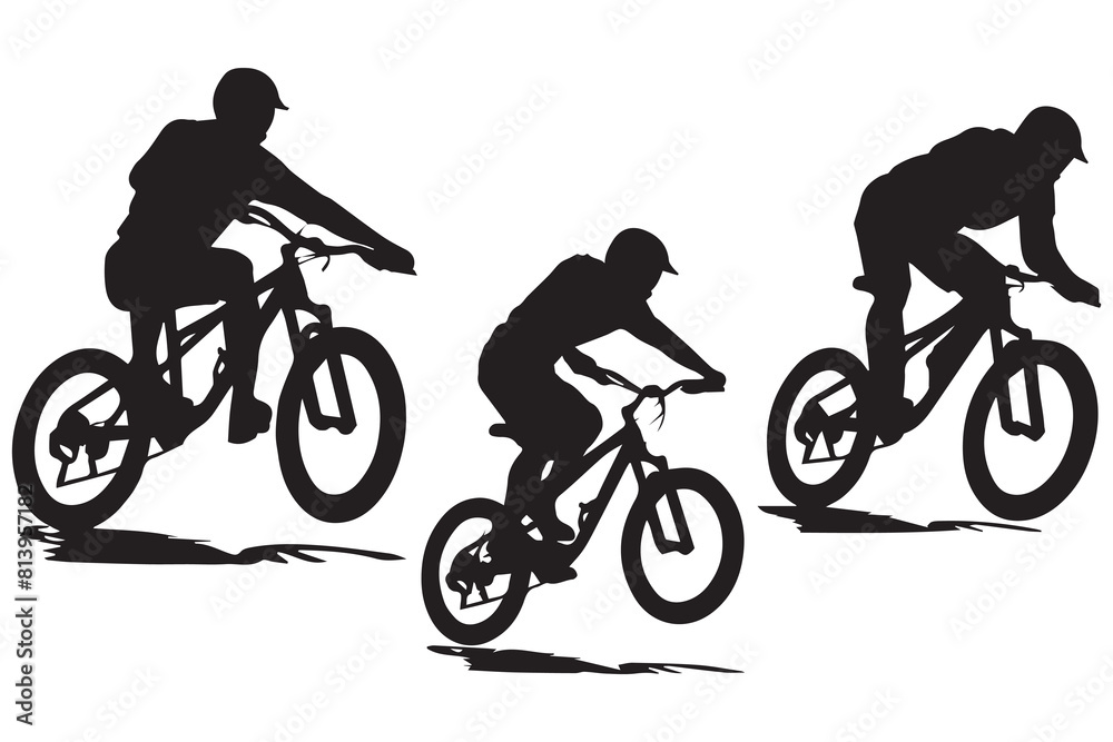 Fototapeta premium Silhouette of a cyclist jumping on a bicycle