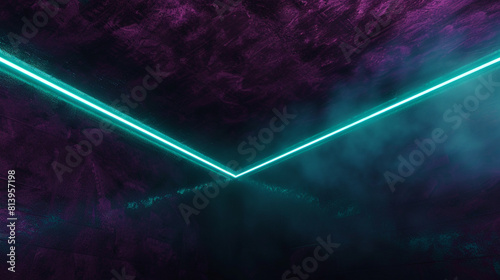 The dark interior of a room, its walls a rich, dark plum, illuminated by a bright turquoise neon line that edges the ceiling.