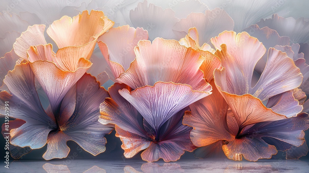 Obraz premium Pink flowers arranged on a table, positioned next to each other, atop a transparent table