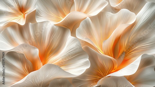   White flower with orange stamens at its center, surrounded by petals