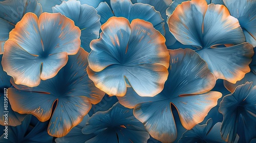   Close-up of a bouquet of blue and orange flowers  their petals arranged neatly in the center
