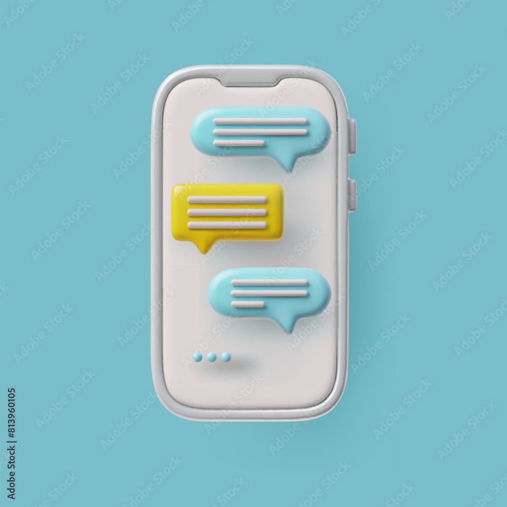 3D chat on a smartphone; vector illustration on isolated blue background. 3D chat on a smartphone; vector illustration on isolated blue background.
