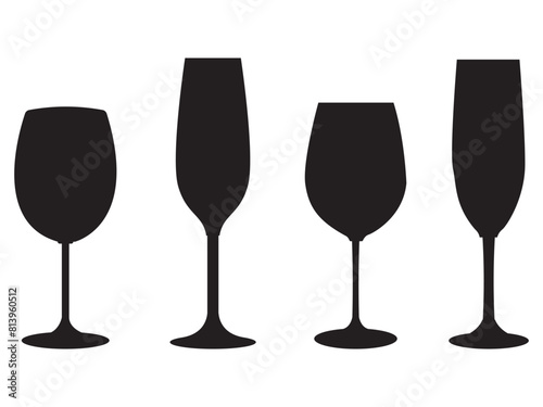 Set of wine glass silhouette icon logo template vector illustration design