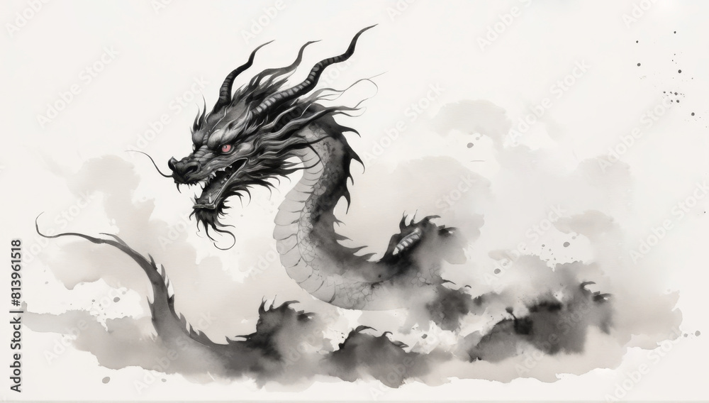 Watercolor dragon in Chinese traditional style with splash of paintings Watercolor dragon in Chinese traditional style with splash of paintings