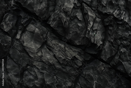 Black white rock texture background. Rough mountain surface with cracks. Close-up. Dark gray stone basalt background for design. Banner. Wide. Long. Panoramic. Website header