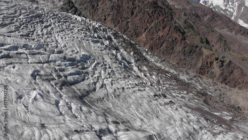 Caucasus, North Ossetia. Genaldon gorge. Icefall on the Maili glacier.