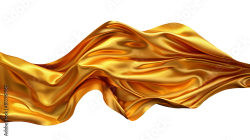 Satin smooth fabric of golden color isolated on transparent background. Design element, abstract background. Generative AI