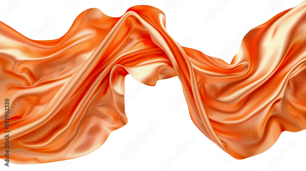 Obraz premium Satin smooth fabric of golden color isolated on transparent background. Design element, abstract background. Generative AI