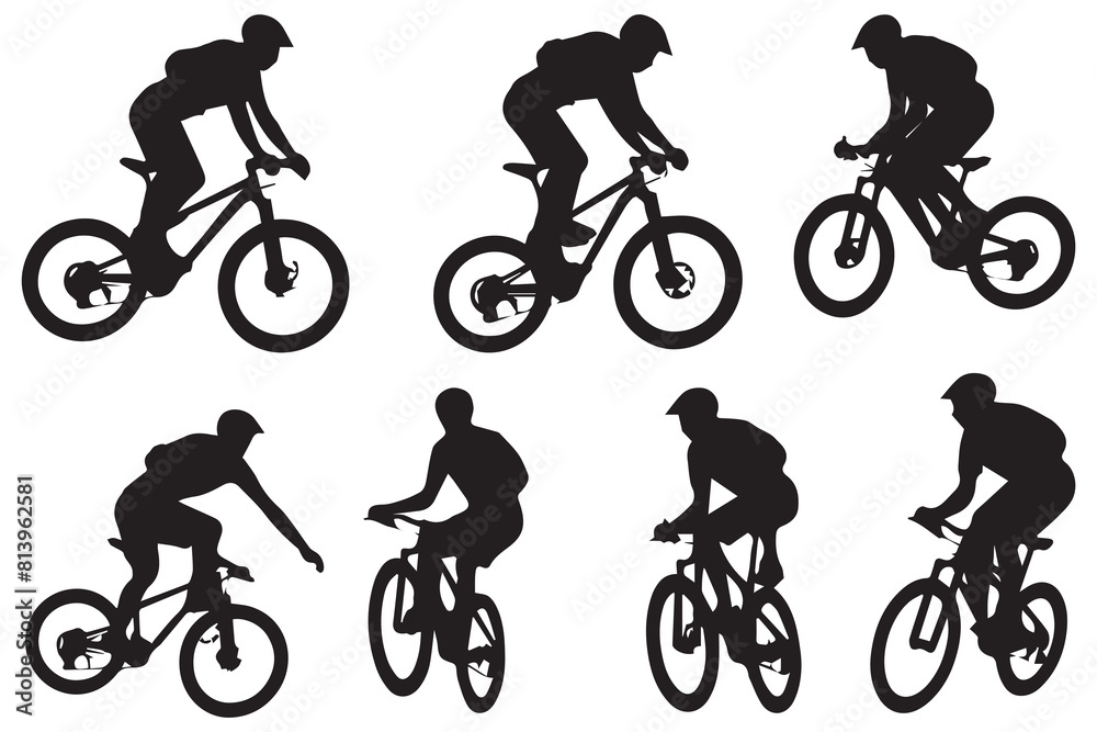 Fototapeta premium Cyclist jumping Silhouette set