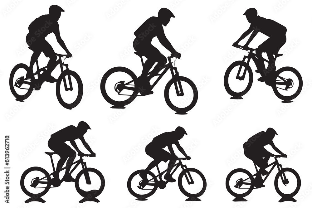 Fototapeta premium Cyclist jumping Silhouette set
