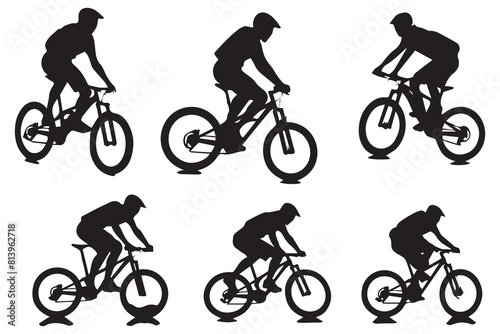 Cyclist jumping Silhouette set