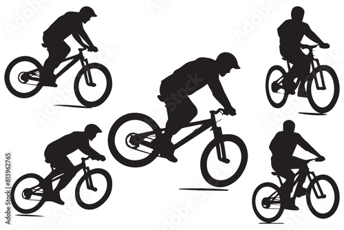 Cyclist jumping Silhouette set