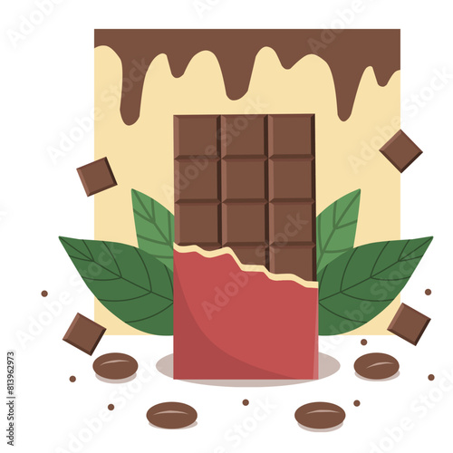 Chocolate bar isolated on white background, world chocolate day, chocolate background 