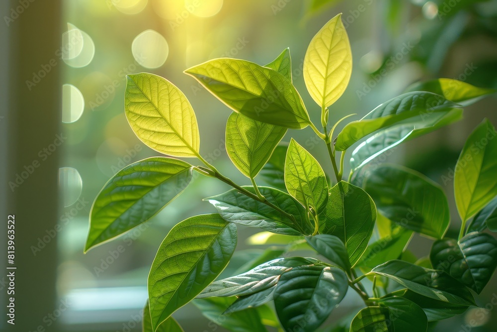 Ficus Tree in a Conservatory: Indoor tree with glossy leaves. Ficus Tree in a Conservatory: Indoor tree with glossy leaves.