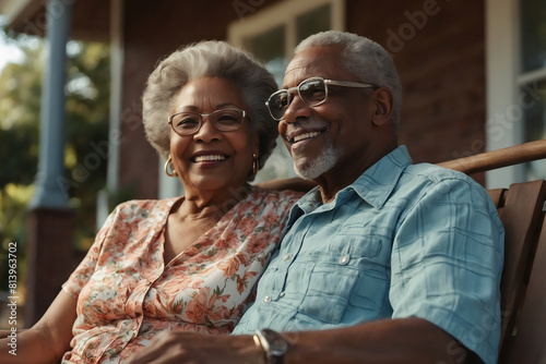 Senior Couple Sharing a Happy Moment Together on Their Front Porch