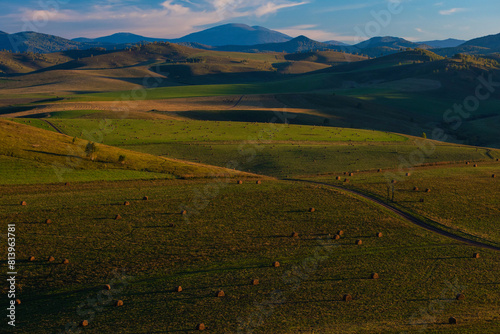 Autumn Siberian countryside landscape, with sunset sky photo