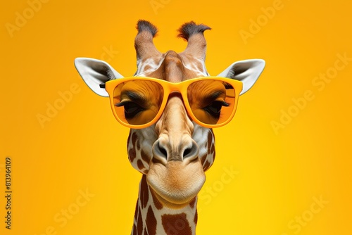 giraffe in sunglasses on bright background photo